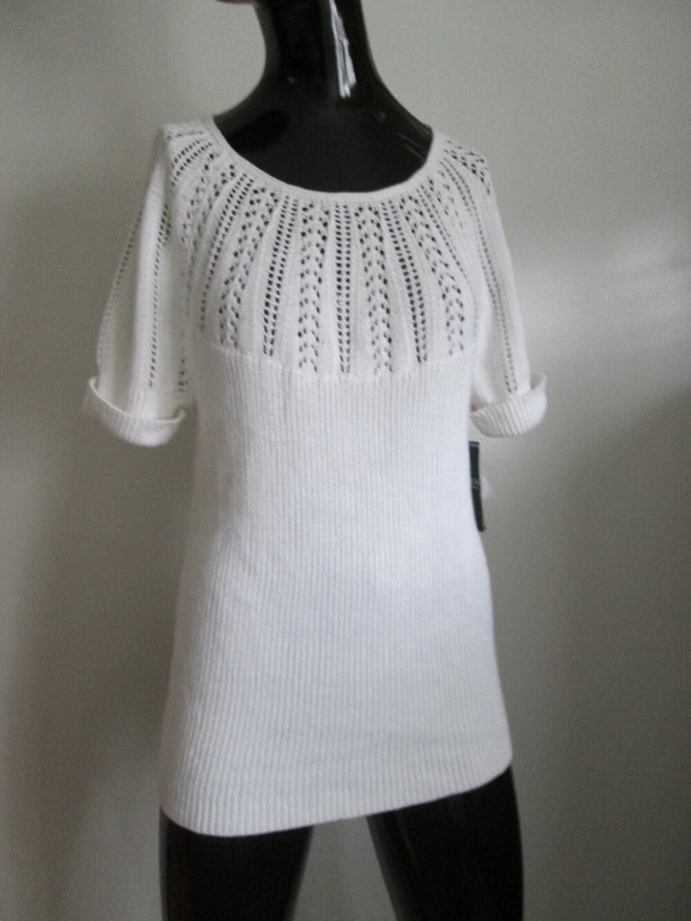 NWT LAUREN Ralph Lauren white linen viscose cotton knit tunic sweater